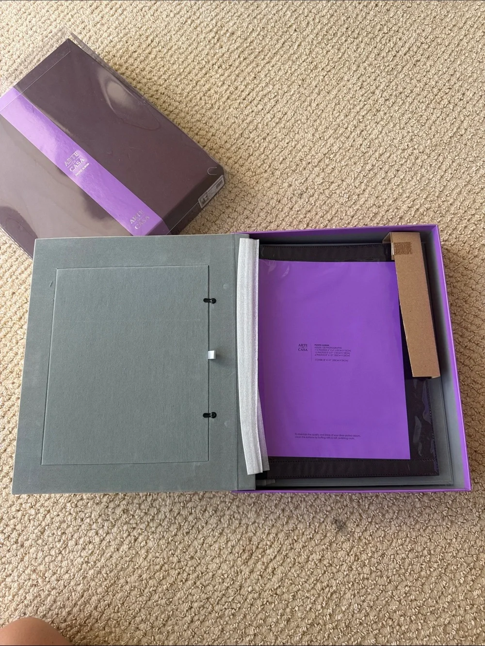 ARTE DE CASA Wedding Album in Decorative Purple Box with Violet Stripe